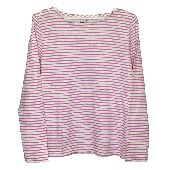 J. Crew Artist Tee Top Womens Size XL Pink Stripe Long Sleeve Round Neck Cotton - Picture 1 of 7